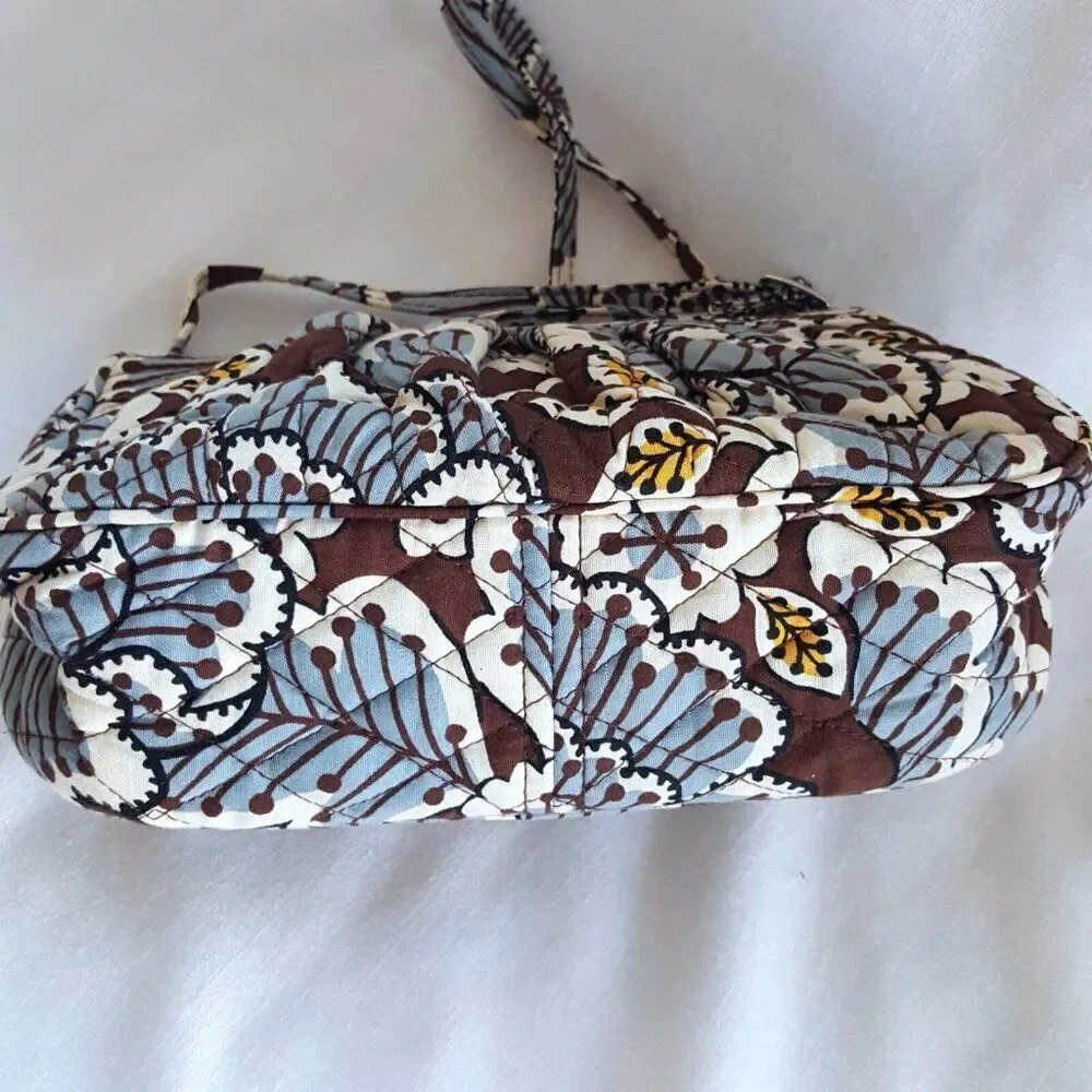 Vera Bradley Slate Blooms Frannie Hobo Tote Brown Blue Bag Purse Handbag